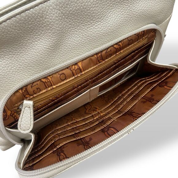 Tignanello Pebbled Metallic Silver Leather Crossbody Shoulder Bag Purse Pockets - Picture 5 of 16